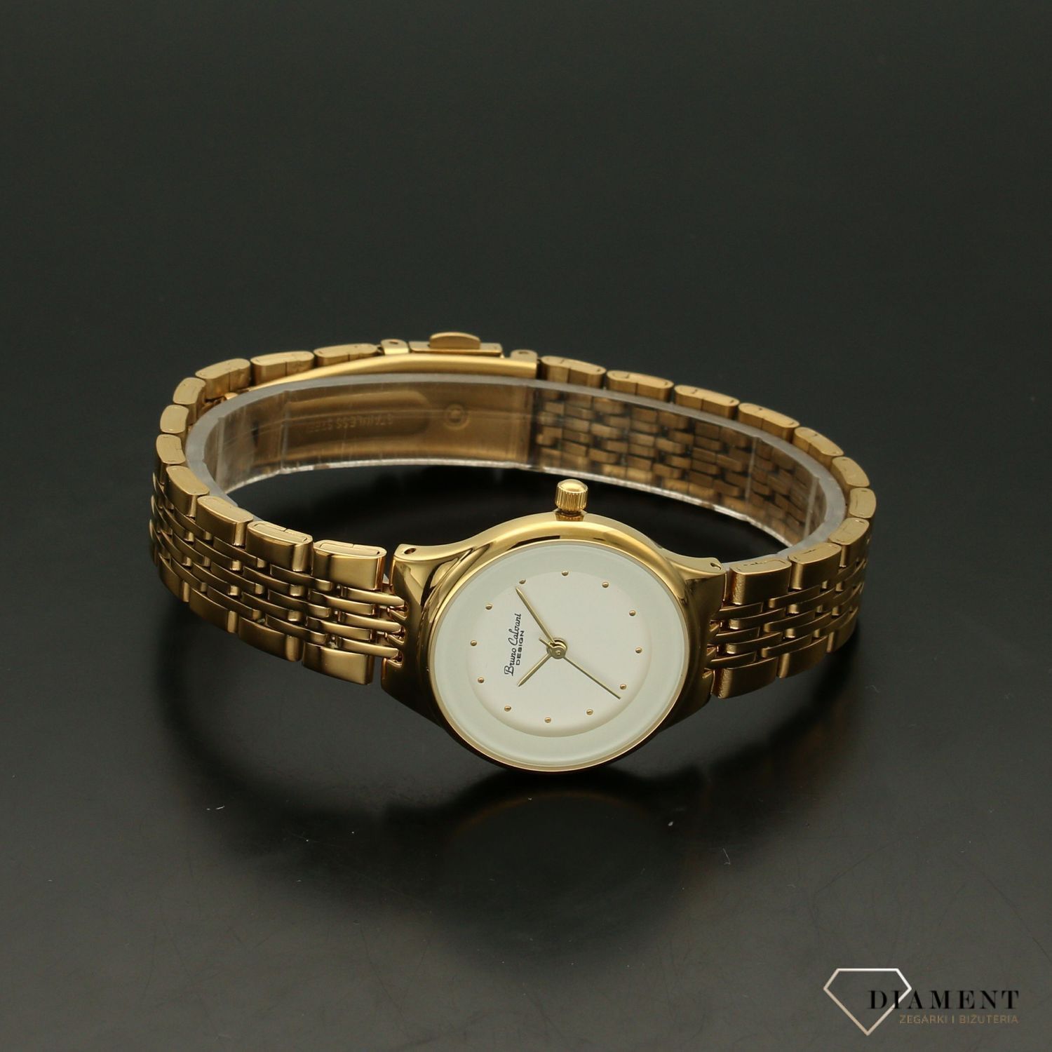 Zegarek damski BRUNO CALVANI złoty BC90293 GOLD. Złoty zegarek damski. Złoty zegarek z wyraźną białą tarczą. Złoty zegarek jako dodatek pasujączacji. Świetny pomysł na prezent dla eleganckiej kobiety (2).jpg